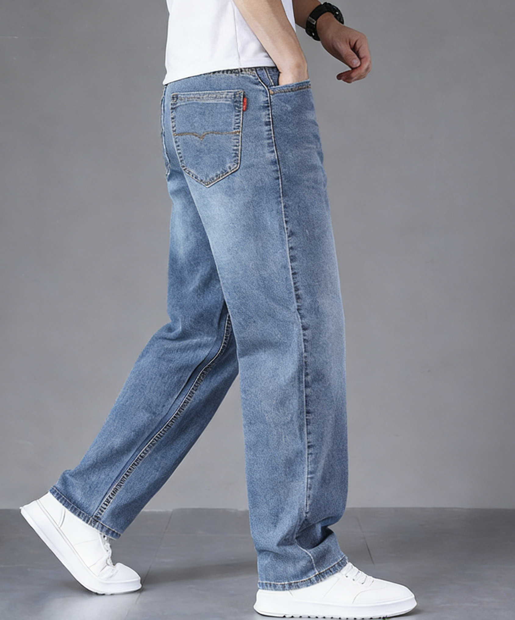 Casual Loose Fit Cotton Stretch Jeans