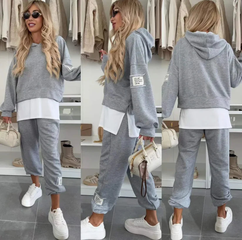 Women's Color Block Casual Long Sleeve Hoodie & Bottom Two-Piece Set