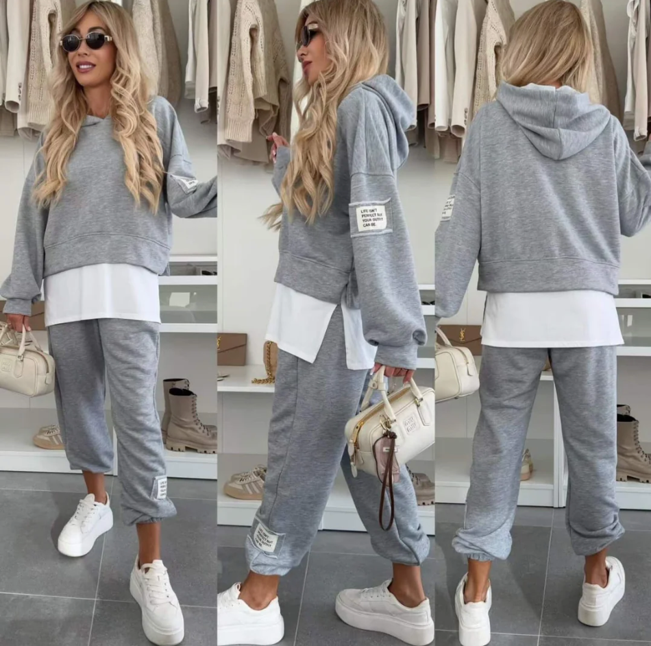 Women's Color Block Casual Long Sleeve Hoodie & Bottom Two-Piece Set