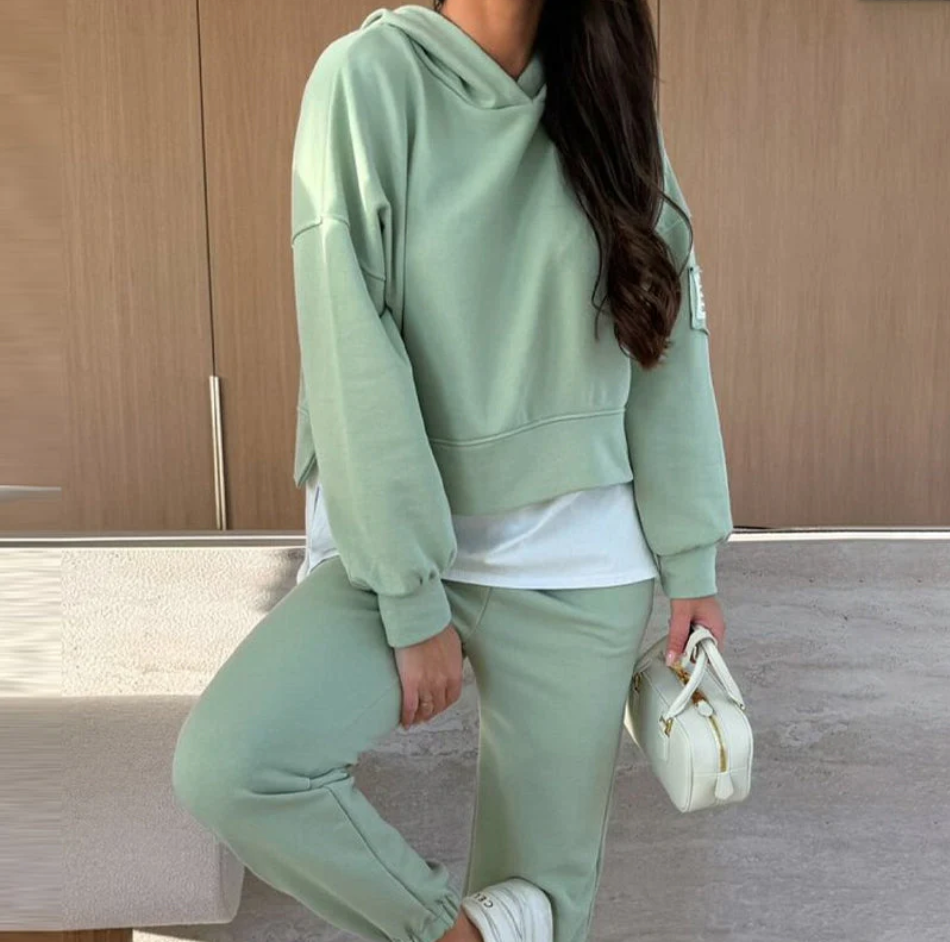 Women's Color Block Casual Long Sleeve Hoodie & Bottom Two-Piece Set