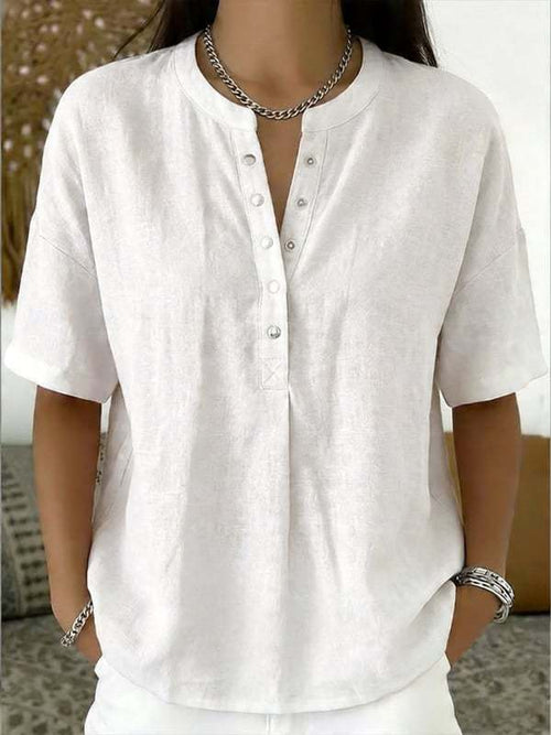 2026 Summer New Arrival | Solid Color Casual Henley Short-Sleeve Blouse