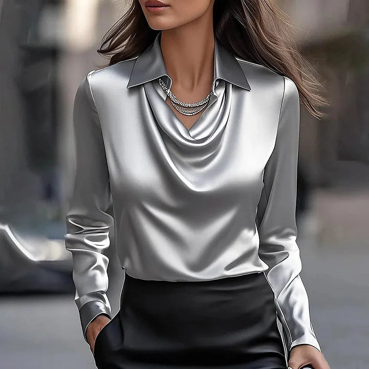 🌸 67% OFF | Spring New Arrival  |  Silver Satin Cowl Neck Blouse