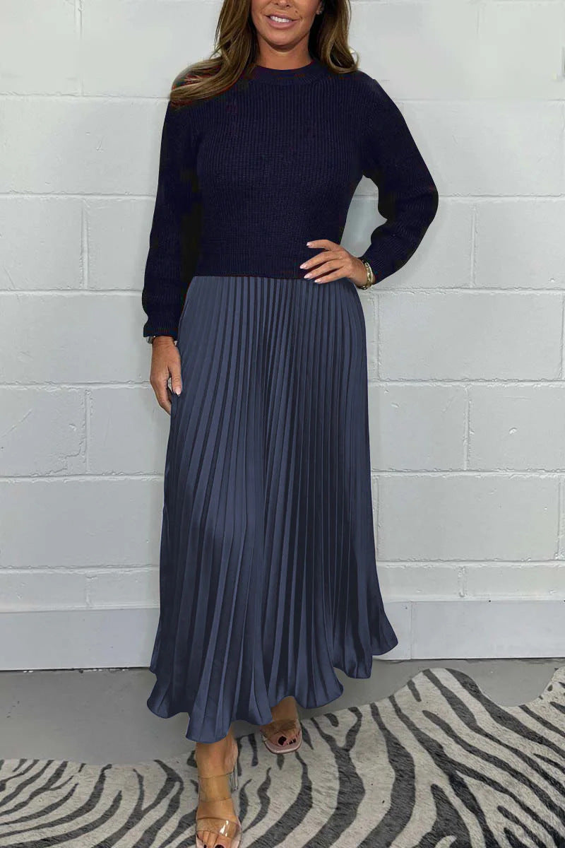 Long SleeveJumper &Pleated Bottom Dress