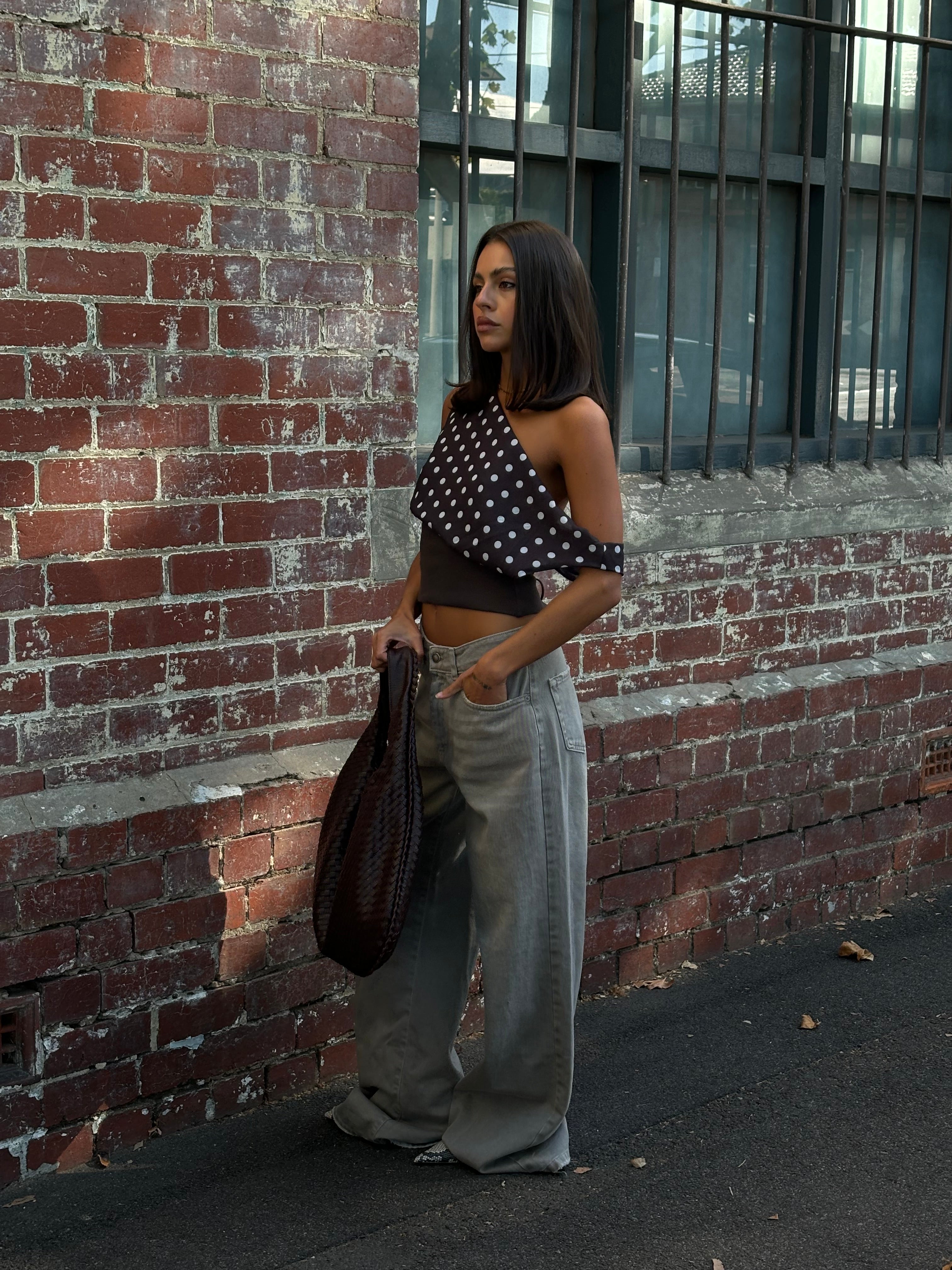 Retro Drape Polka Dot Crop Top