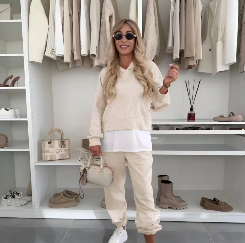 Women's Color Block Casual Long Sleeve Hoodie & Bottom Two-Piece Set